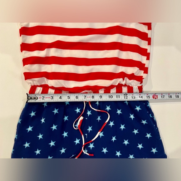 Tipsy Elves American Flag Red and White Striped Jumpsuit Blue Starry Bottom XS - Picture 6 of 15